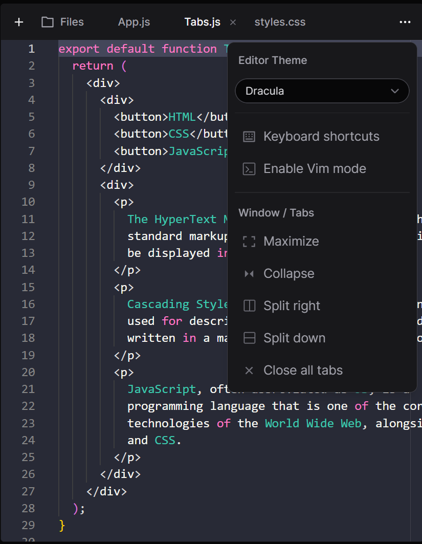 Editor Vim mode